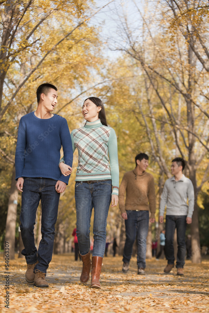 Friends walking together in park