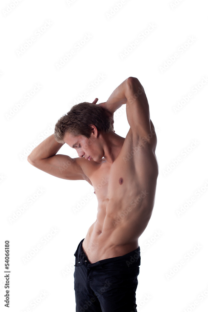 Fototapeta premium Image of athletic handsome man, isolated on white