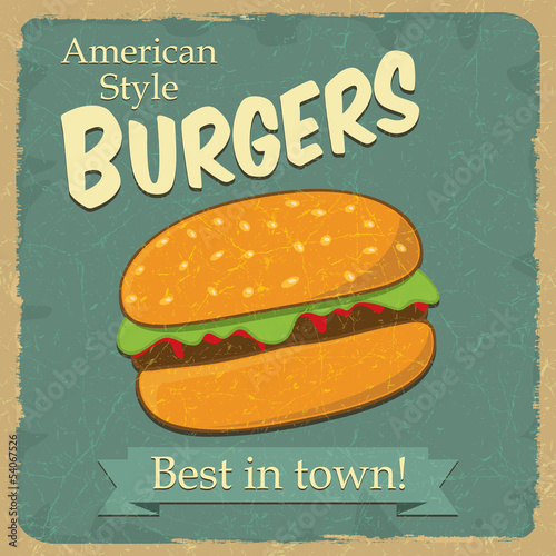 Vintage style hamburger, food concept advertising