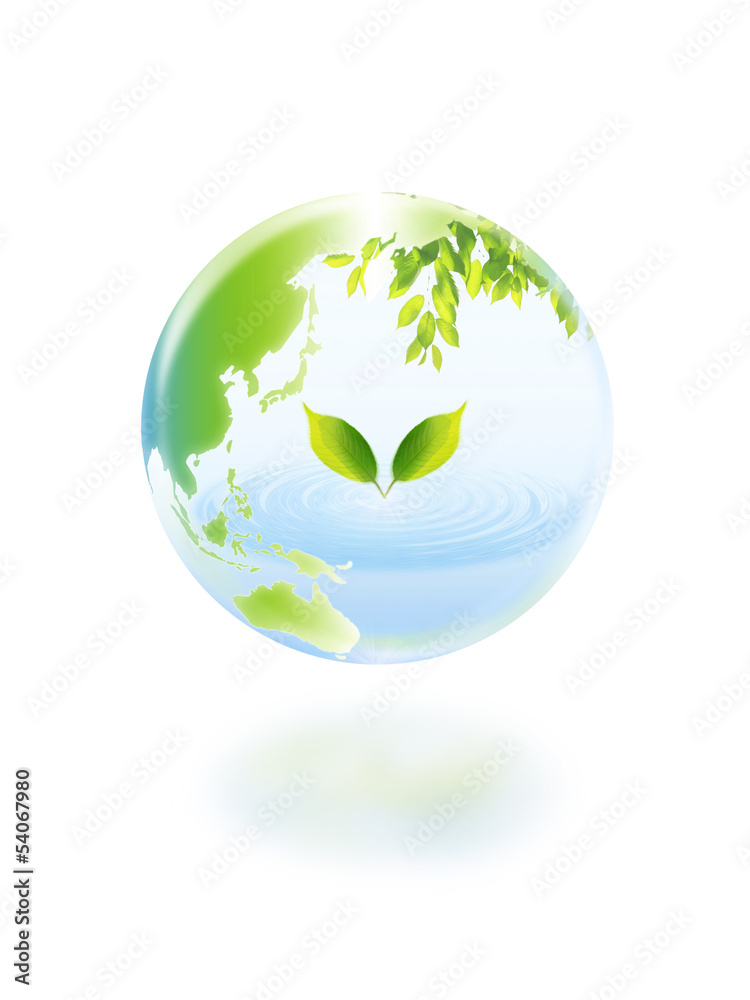 地球エコ　双葉と水を映す地球