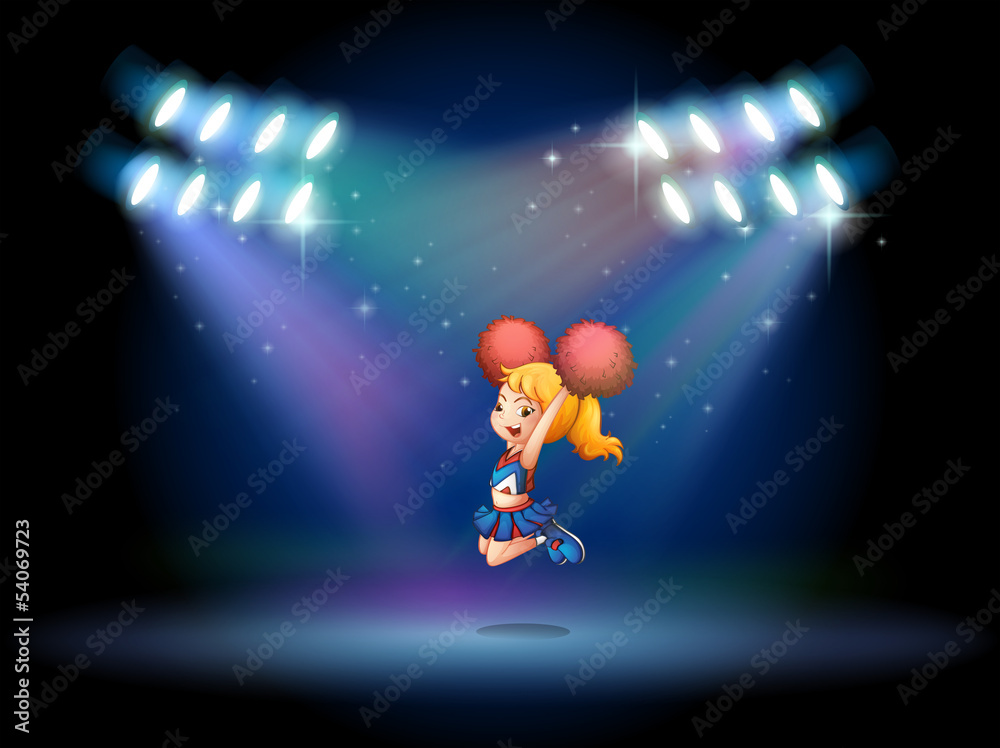 A stage with a cute cheerdancer performing at the center