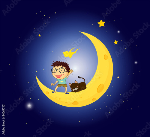 A boy and his pet at the moon