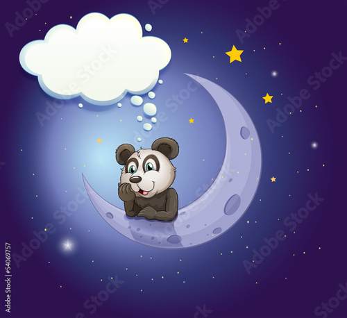 A panda thinking at the crescent moon with an empty callout