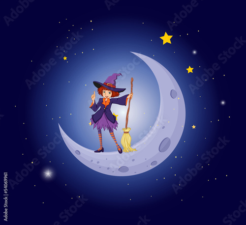 A pretty witch near the moon