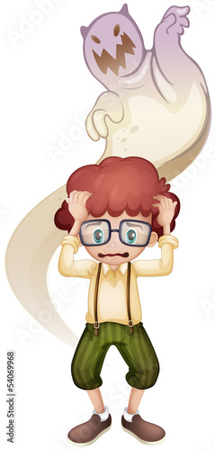 A ghost scaring the young boy