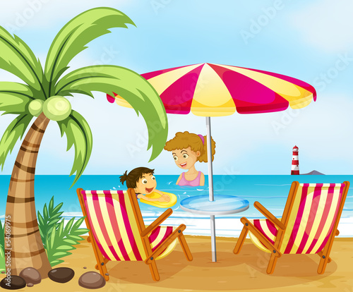 A mother and her child at the beach