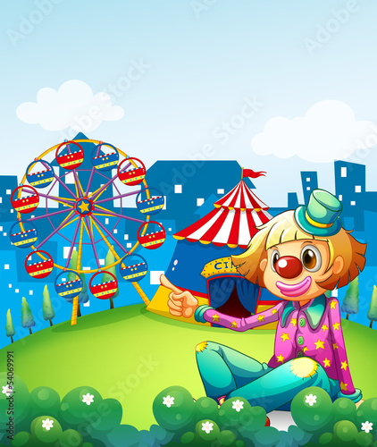 A female clown pointing the carnival