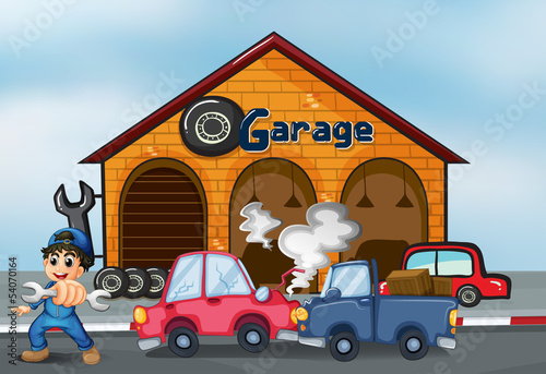 Two cars bumping in front of the garage