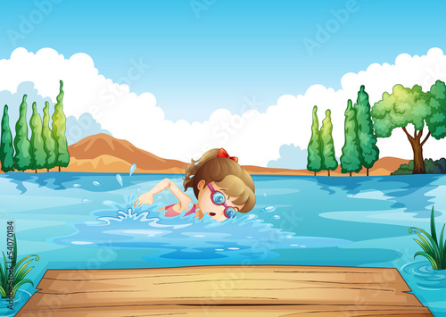 A girl swimming at the sea