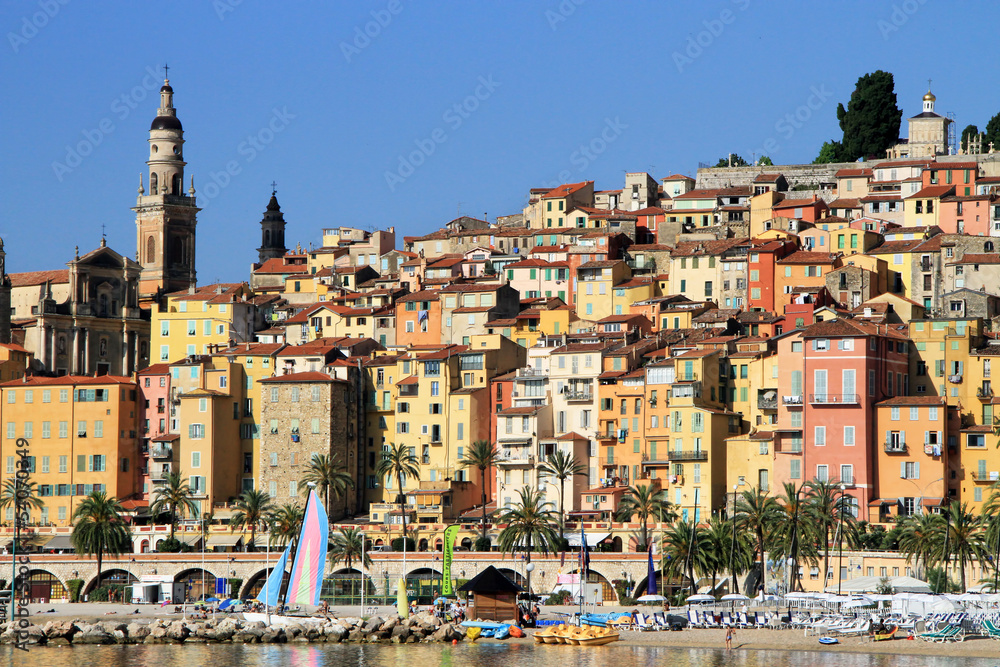 Panoramic View of Menton on the french Riviera, France
