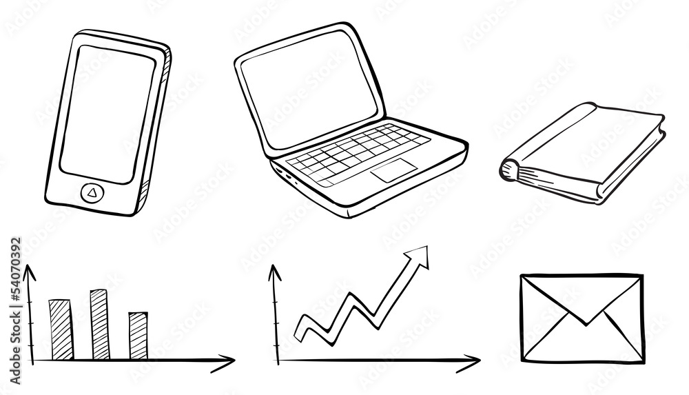 A doodle set of the different gadgets Stock Vector | Adobe Stock