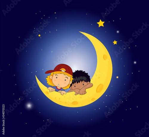 A moon with two kids