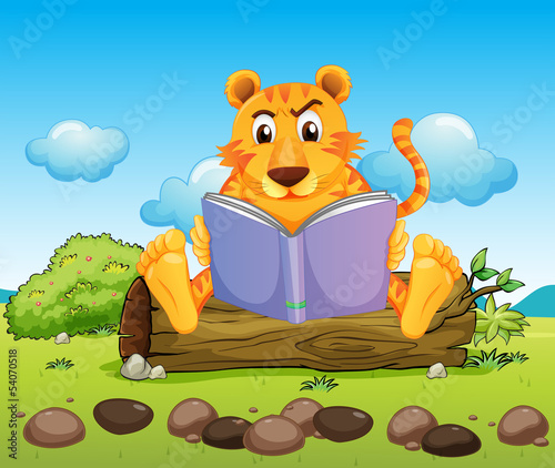 A tiger reading a book seriously