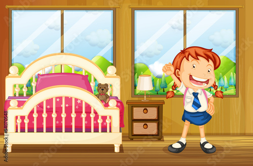 A girl wearing her school uniform