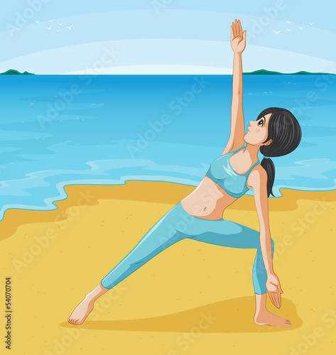A girl doing her exercise at the seashore