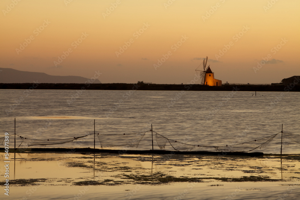 Windmill at sunset, Trapani