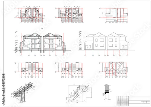 Architectural drawing of a house, autocad,  vector photo