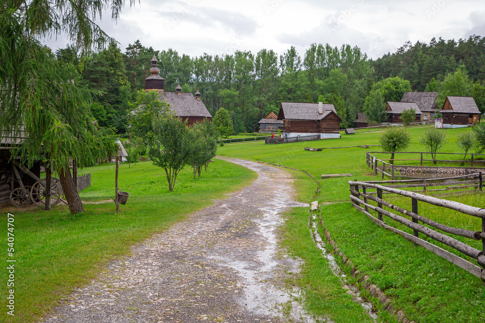 Traditional village with wooden houses, Stara Lubovna, Slovakia Traditional village with wooden houses, Stara Lubovna, Slovakia