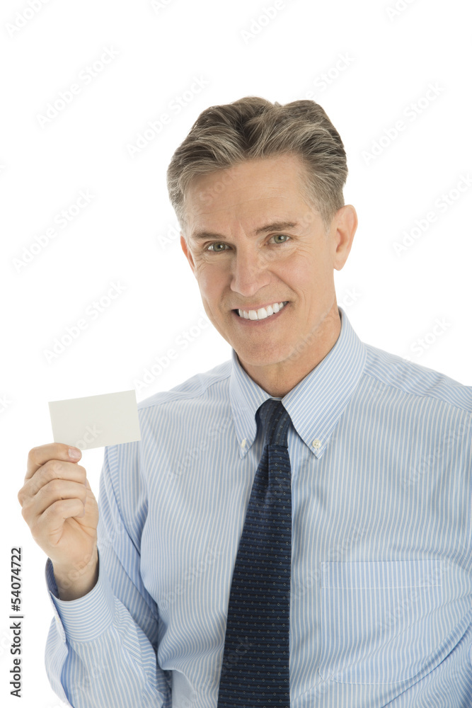 Portrait Of Happy Businessman Showing Blank Card Portrait Of Happy Businessman Showing Blank Card