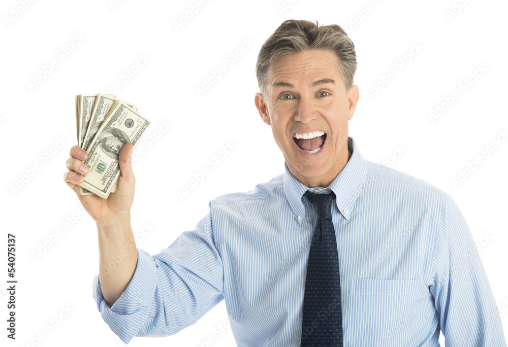 Portrait Of Happy Businessman Showing Dollar Bills Portrait Of Happy Businessman Showing Dollar Bills