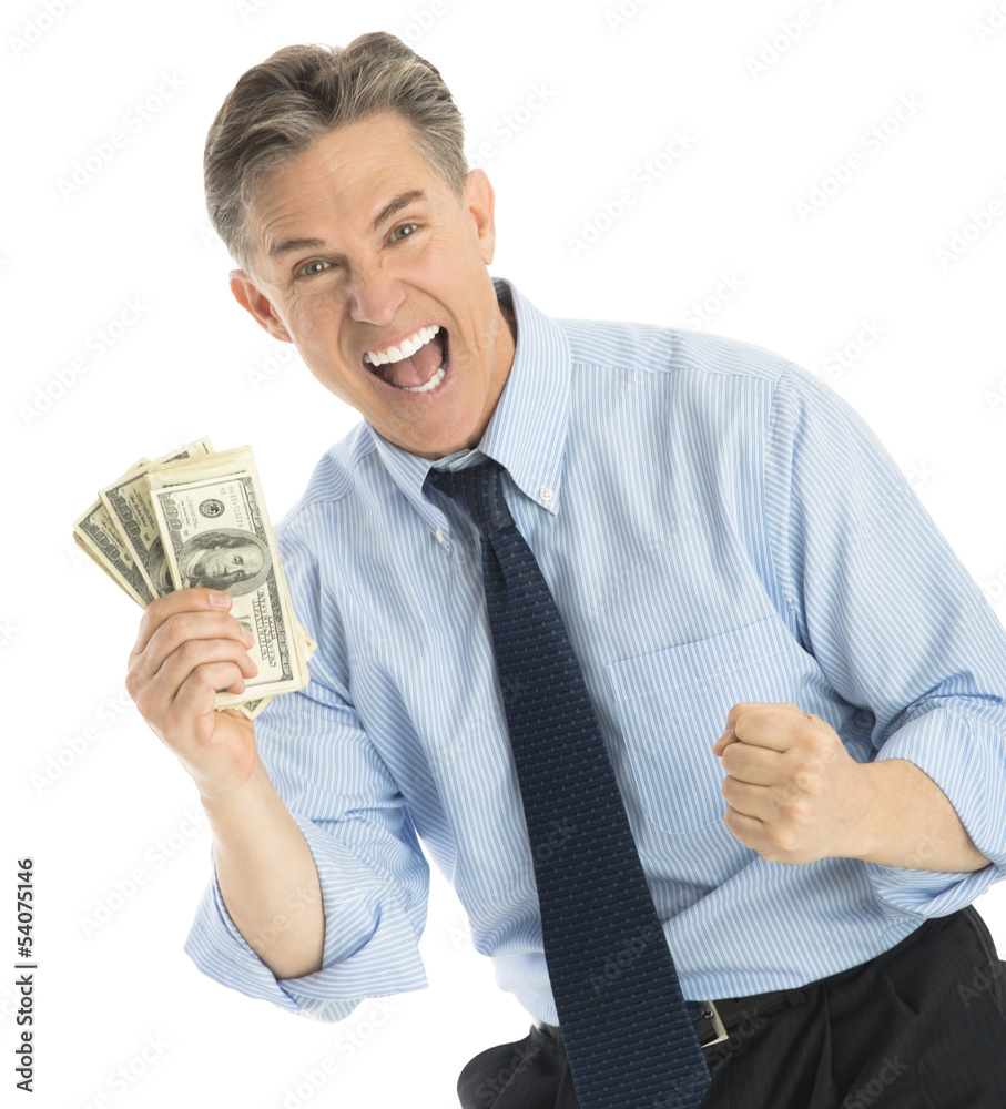 Portrait Of Successful Businessman Showing One Hundred Dollar Bi Portrait Of Successful Businessman Showing One Hundred Dollar Bi