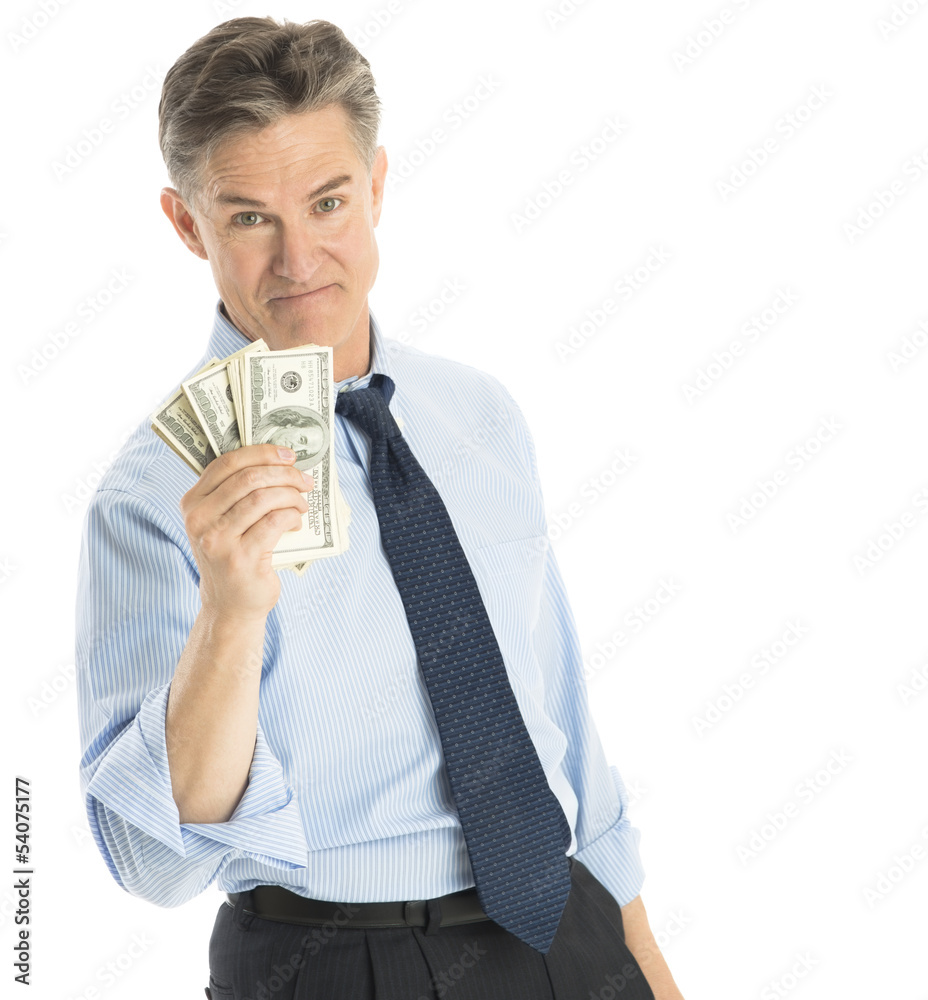 Confident Businessman Showing One Hundred Dollar Bills Confident Businessman Showing One Hundred Dollar Bills