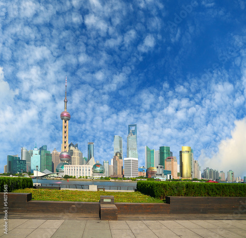 Lujiazui Finance Trade Zone of Shanghai bund landmark skylin at