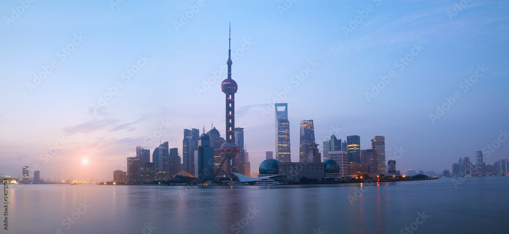 Shanghai bund landmark urban landscape at sunrise skyline