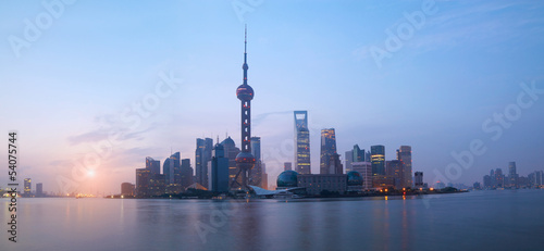 Shanghai bund landmark urban landscape at sunrise skyline