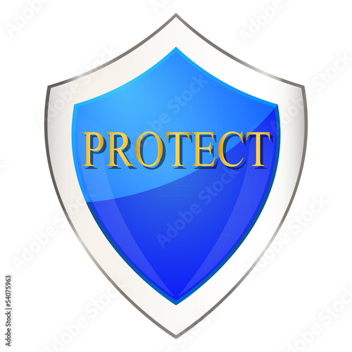 Glossy blue shield with the inscription Protest