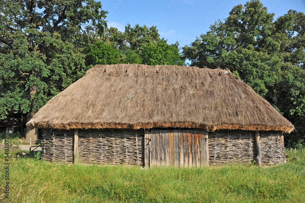 Ancient traditional ukrainian rural wooden barn