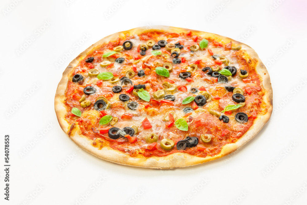 Beautiful multi colored and crispy olive pizza