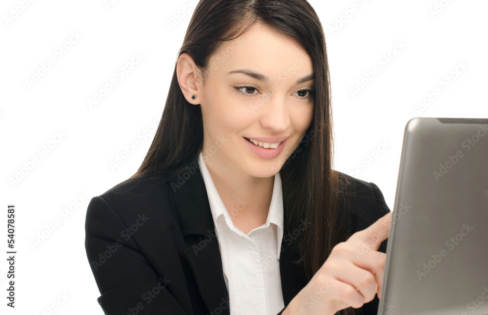 Beautiful business woman using a tablet at work Beautiful business woman using a tablet at work