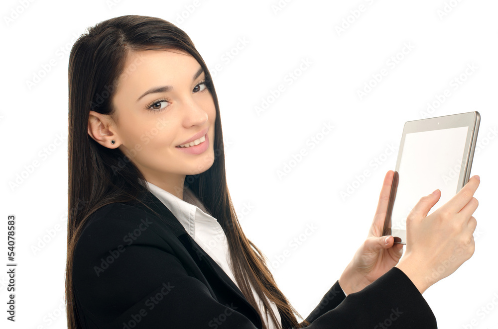 Beautiful business woman using a tablet at work Beautiful business woman using a tablet at work