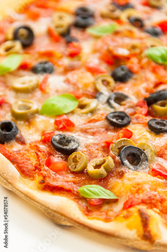 Beautiful multi colored and crispy olive pizza