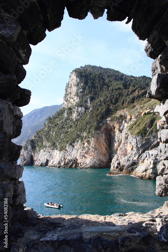  Mediterranean coastline and grotto of Portovenere near Cinque Terre, unesco heritage in Italy