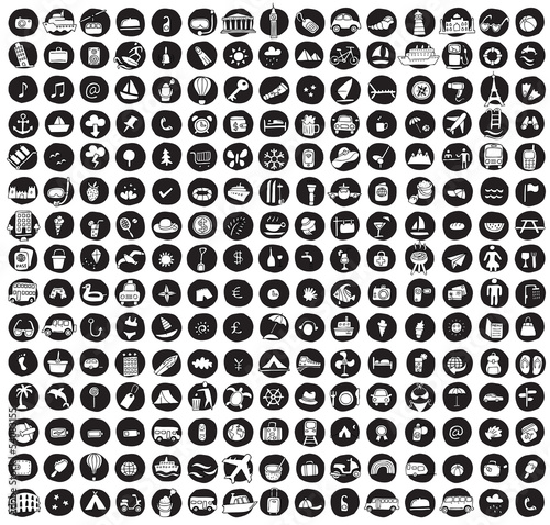 Collection of 225 travel and tourism doodled icons