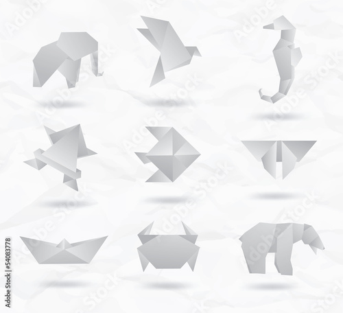 Obraz na płótnie Set of white origami animals symbols from paper w salonie