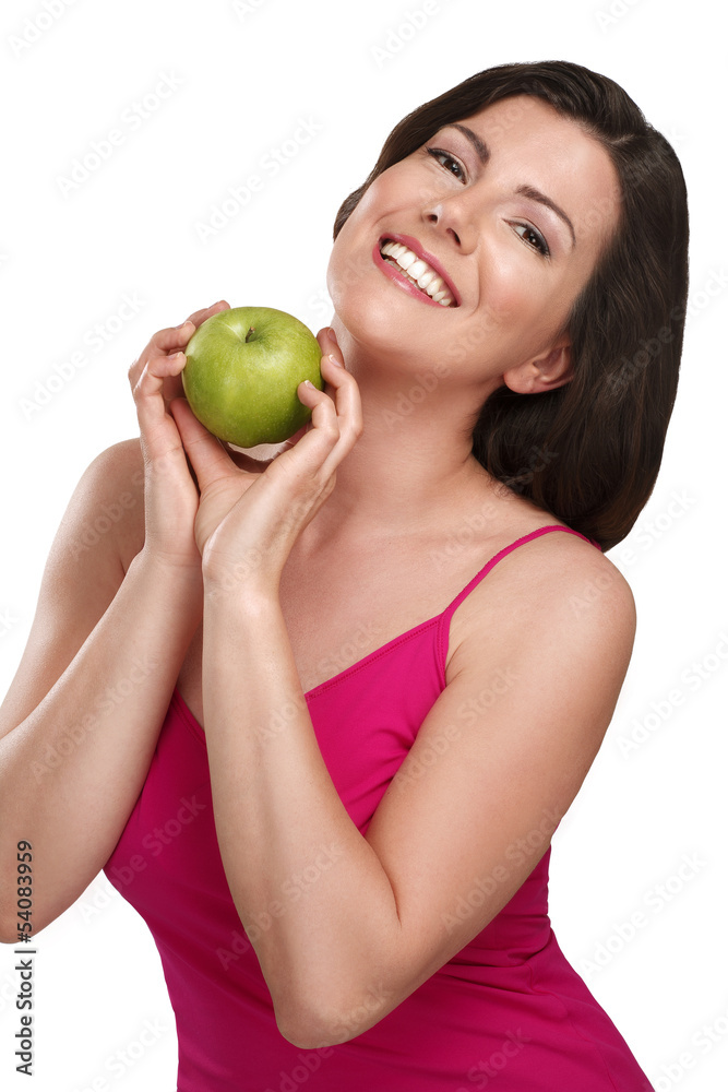 young beautiful woman showing fresh fruits of season young beautiful woman showing fresh fruits of season