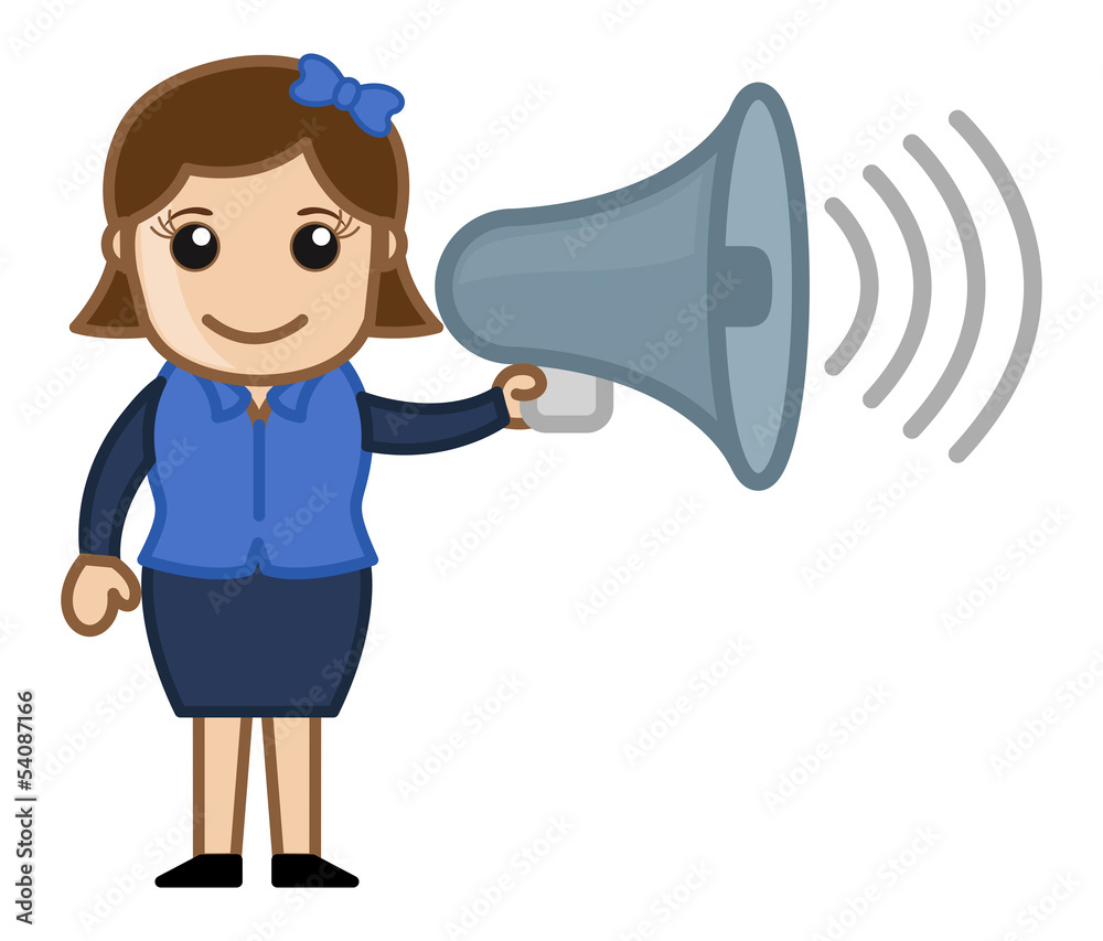 Cartoon Girl with Speaker - Vector Illustration Cartoon Girl with Speaker - Vector Illustration