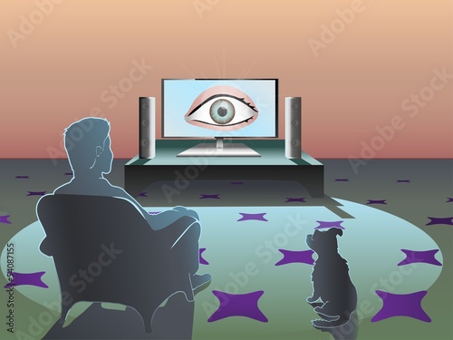 man silhouette is watching television