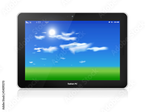 Tablet PC. Vector. Horizontal. Blue sky background