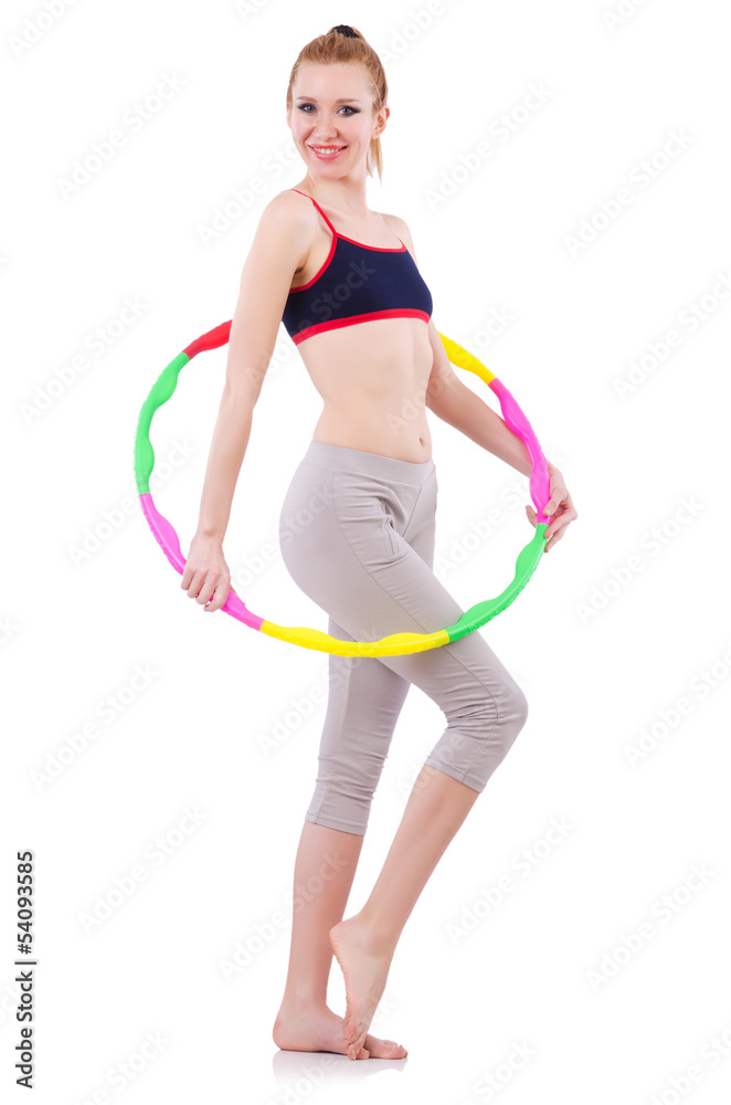 Woman doing exercises with hula hoop Woman doing exercises with hula hoop