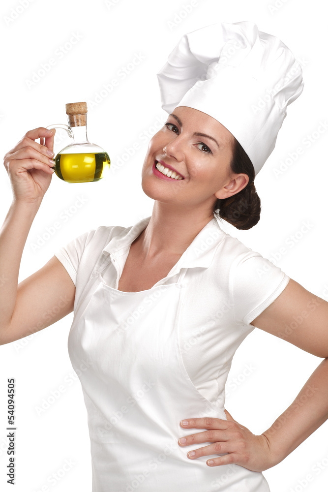 young woman chef showing ingredients for italian food young woman chef showing ingredients for italian food