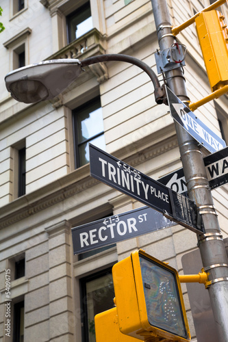 Street sign ntersection of Trinity and Rector NYC photo