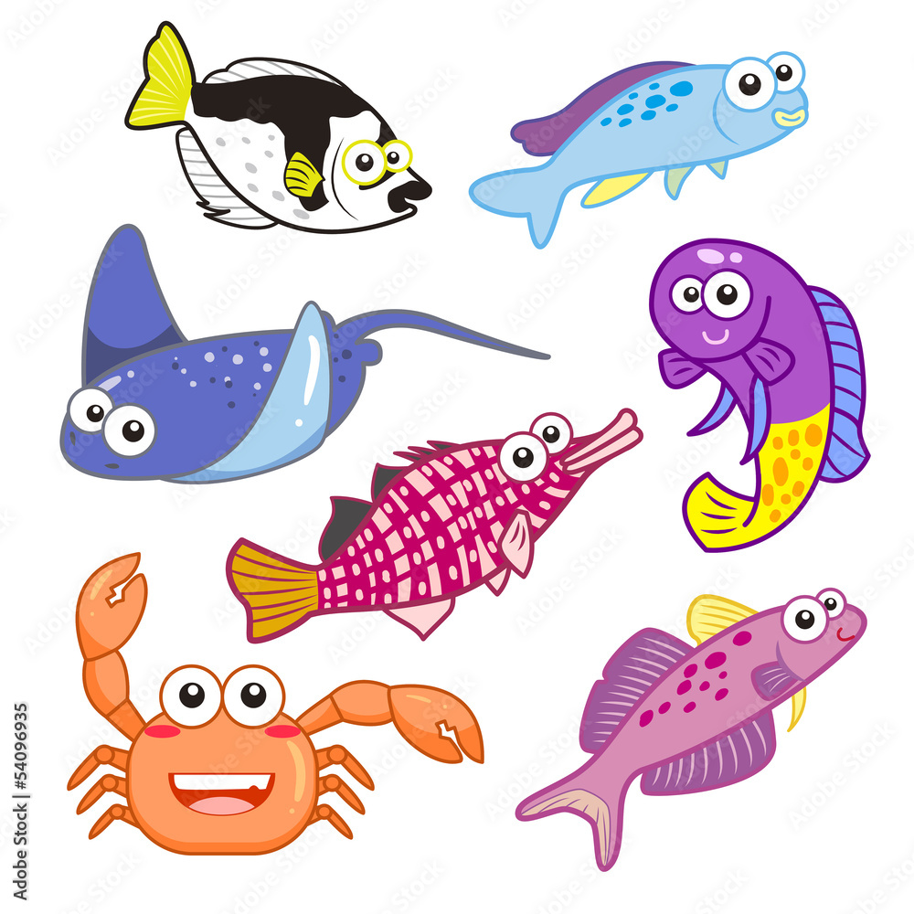 cartoon sea animals set with white background cartoon sea animals set with white background
