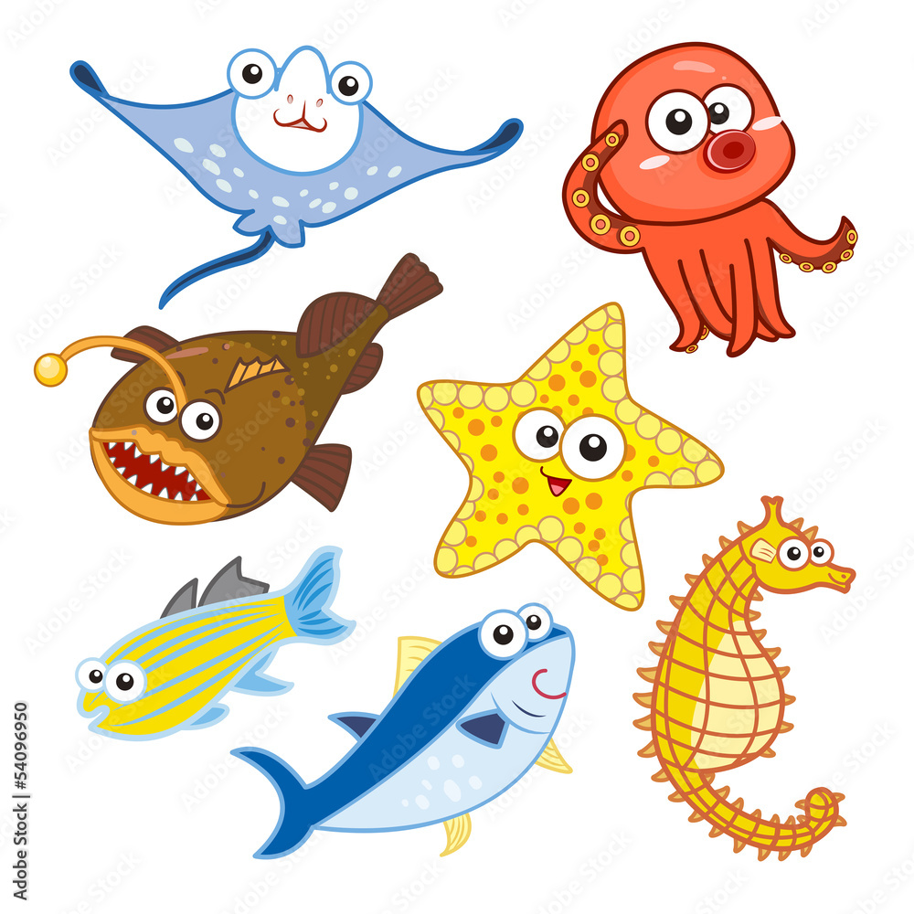 cartoon sea animals set with white background Stock Vector | Adobe Stock cartoon sea animals set with white background Stock Vector | Adobe Stock