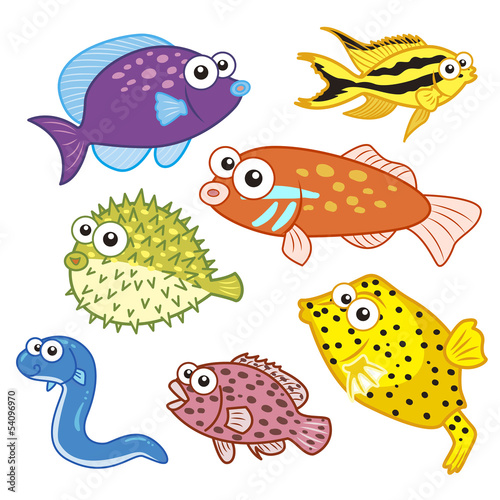 cartoon sea animals set with white background