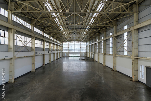 Newly constructed empty warehouse/factory from above