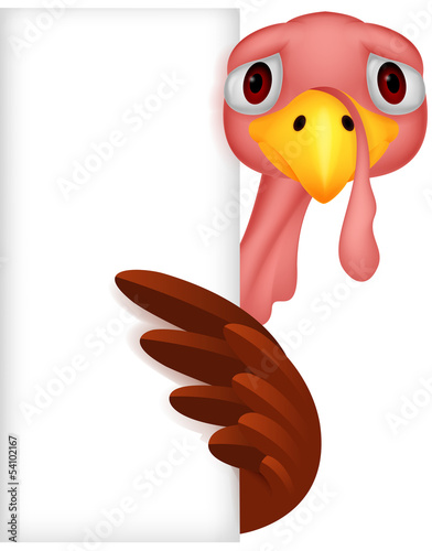 Scarred turkey with blank sign